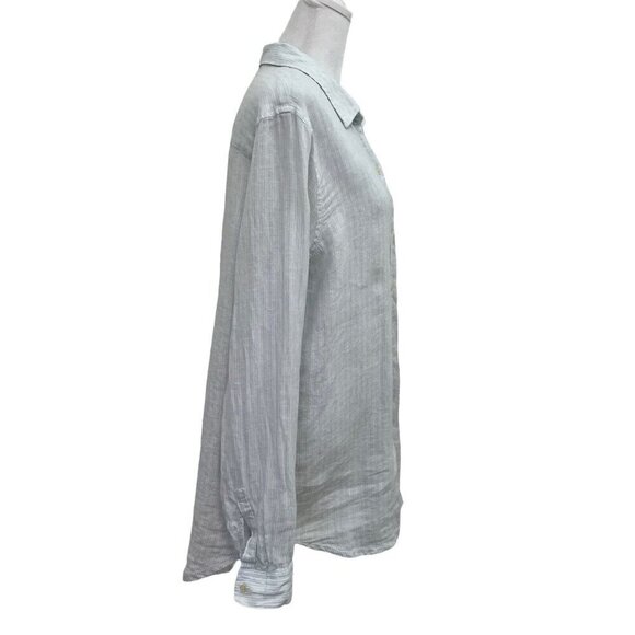 NWT GAP 100% Linen Boyfriend Button Front Shirt Top Breathable Blue size Medium - Picture 3 of 6